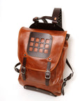 LUSK buffalo leather backpack with Poncho front panel, side view