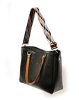 BESSO leather tote bag in black, hanging, side view
