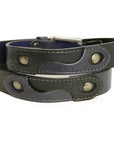 CHICANE Moto English bridle leather belt in two-tone dark blue & black, laid flat