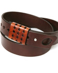 CUFF Moto English bridle leather belt in dark brown tan cuff, back