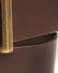 REKKER English bridle leather belt in dark brown with antiqued solid brass, edge detail
