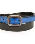 DAKAR Moto English bridle leather belt in blue & black, buckle detail