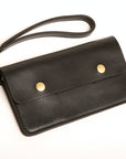DAWN 2 leather wallet in black with brass, side view