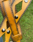 Vintage Guitar strap diamond stud Burnt Thistle in vegetable-tanned leather, burnished edges, leather texture detail