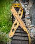 Vintage Guitar strap diamond stud Burnt Thistle in vegetable-tanned leather, burnished edges, reverse side