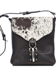 KUURU LG leather shoulder bag in black with hair-on flap