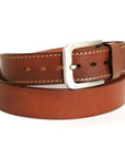 SID English bridle leather belt in medium brown, laid flat