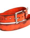 ROLLER Moto English bridle leather belt in burnt orange, buckle detail