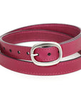 SHOW Narrow Stitched English bridle leather belt in sage purple, laid flat