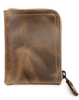 Zip vegetable tanned wallet with 6 card RFID case in Italian vegetable-tanned leather, front view