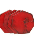 Skeleton Coasters 7 sided in 13oz English bridle leather, hand-burnished and painted edges, front view