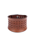 Contour perforated cuff medium brown in 8-9oz English bridle leather, side view