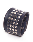 CONTOUR wide studded leather cuff bracelet in navy blue