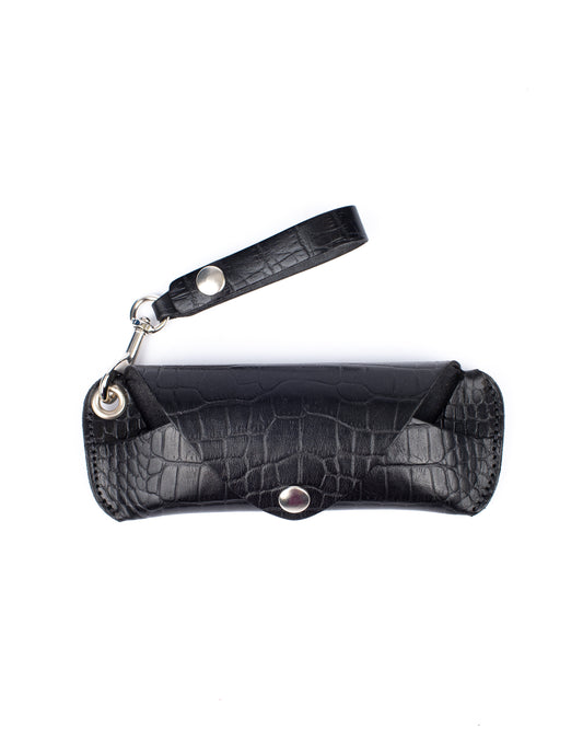 Eyeglass slim case black croco