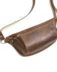 FOURNIER large leather sling bag in dark brown crazy horse leather, detail
