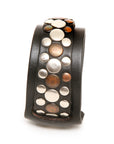 Gemini cuff studded in 8-9oz vegetable-tanned leather, clasp detail