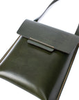 LIEKA leather satchel in forest green, back view