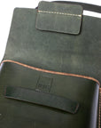 LIEKA leather satchel in forest green, hardware detail