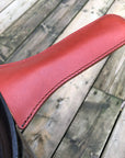 Large leather cast iron skillet handle cover, detail
