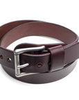 WORKER English bridle leather belt in dark brown, laid flat