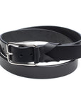 PEREGRINE English bridle leather belt in black, laid flat