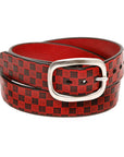CHECK 1 English bridle leather belt in red, laid flat