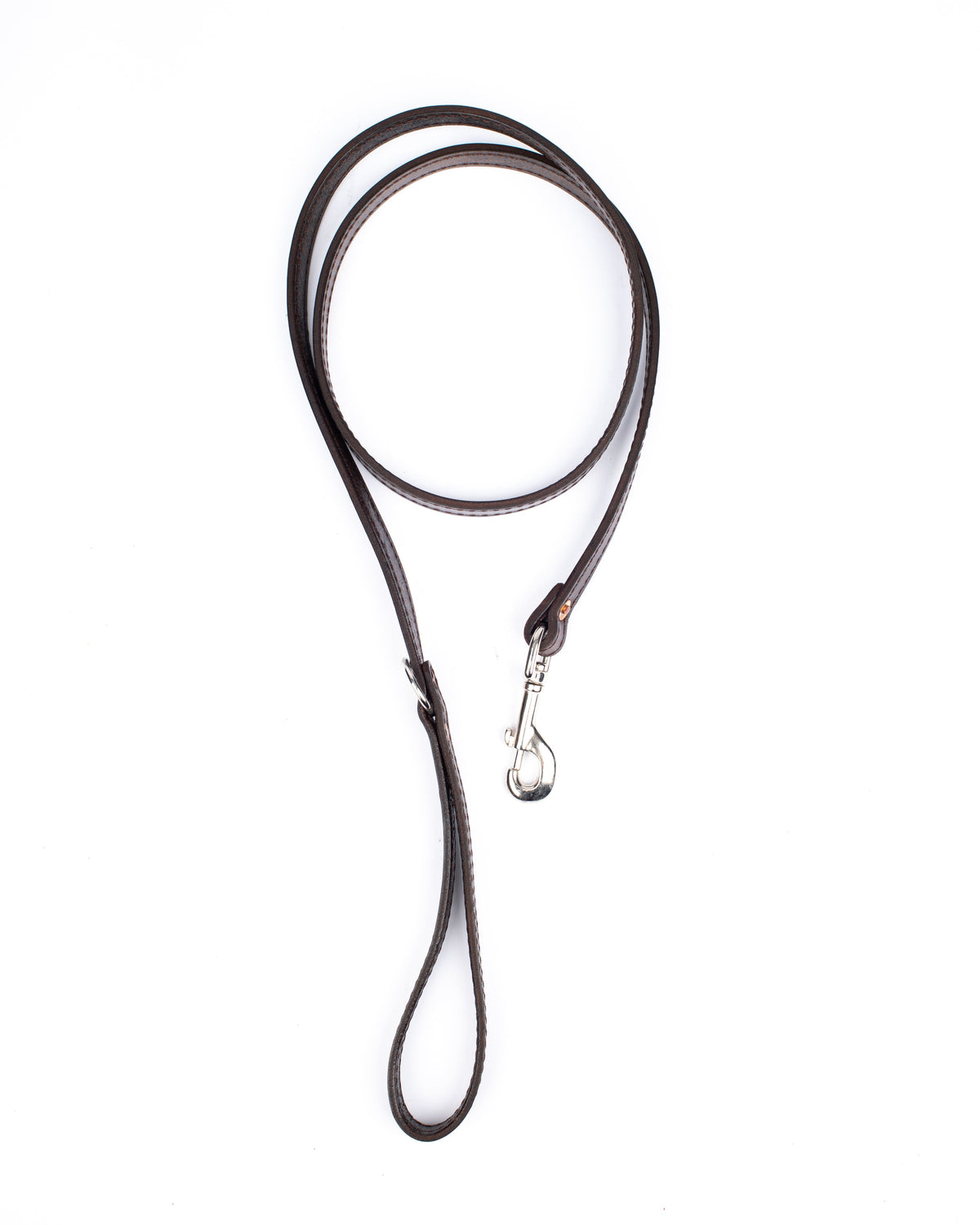 Dark brown full-grain leather dog leash.