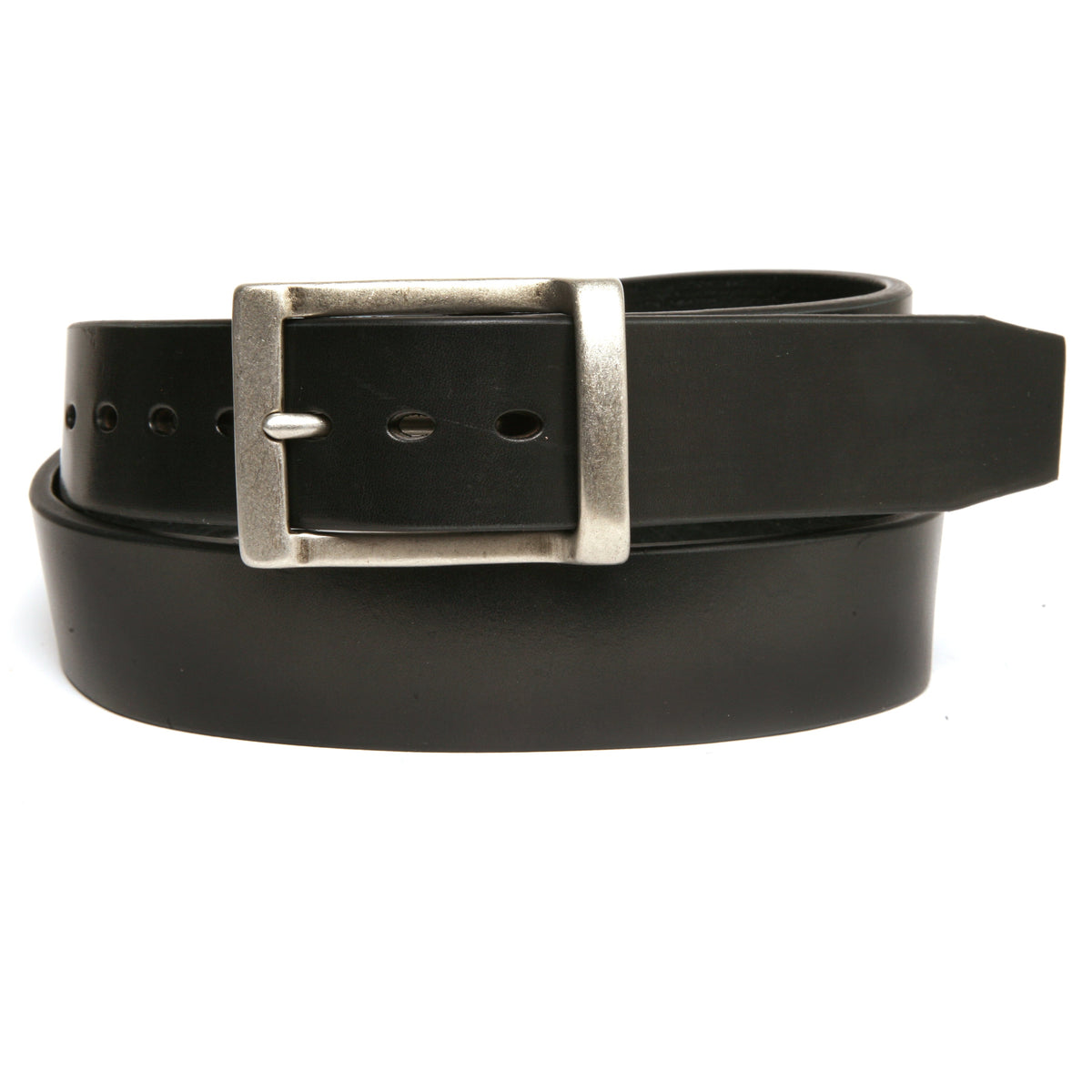 REKKER dark brown leather belt with antiqued solid brass buckle.
