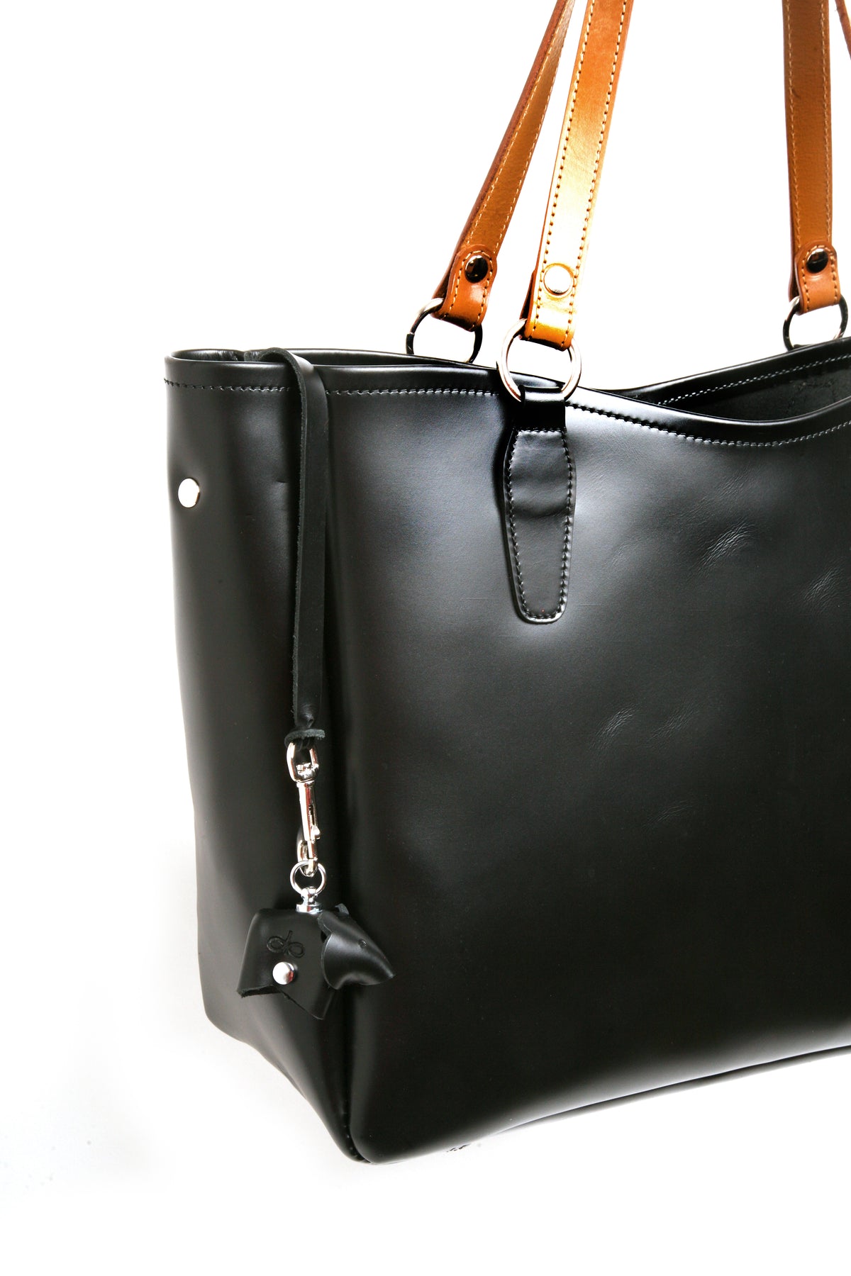 BESSO leather tote bag in black, bear detail