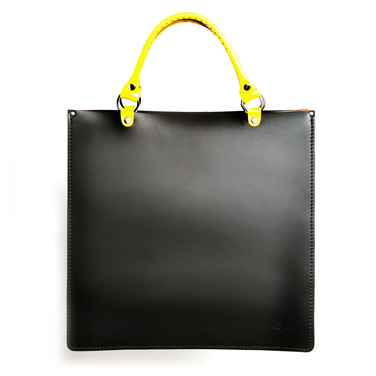 BOX tote bag in leather with solid stainless-steel hardware, back view