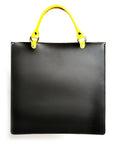BOX Tote leather tote in black with yellow