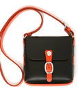 CASO Medio leather crossbody bag in black & orange