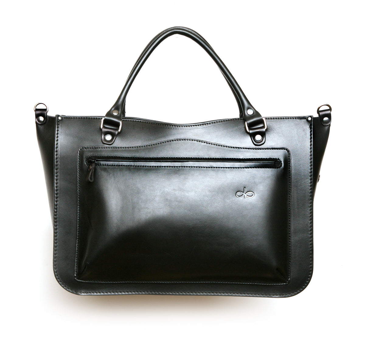 CHAGA briefcase black in English bridle black full-grain leather, front view