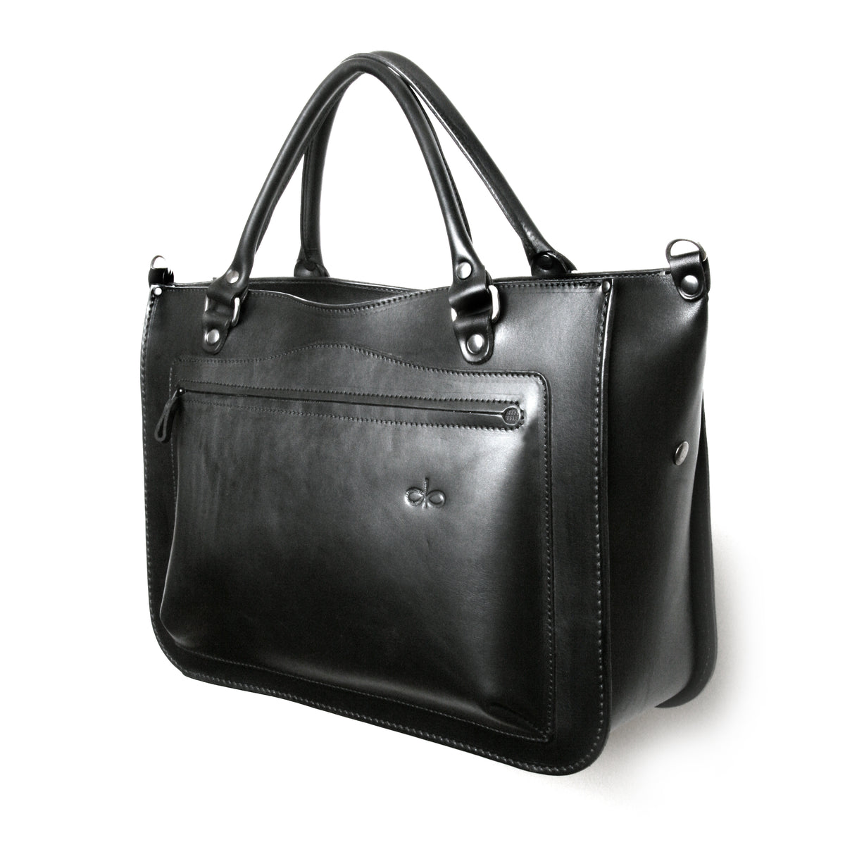 CHAGA briefcase black in English bridle black full-grain leather, back view
