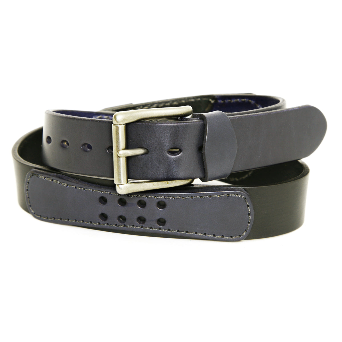 CHICANE Moto belt in English bridle leather, reinforced with an additional patch, reverse side showing keeper loop