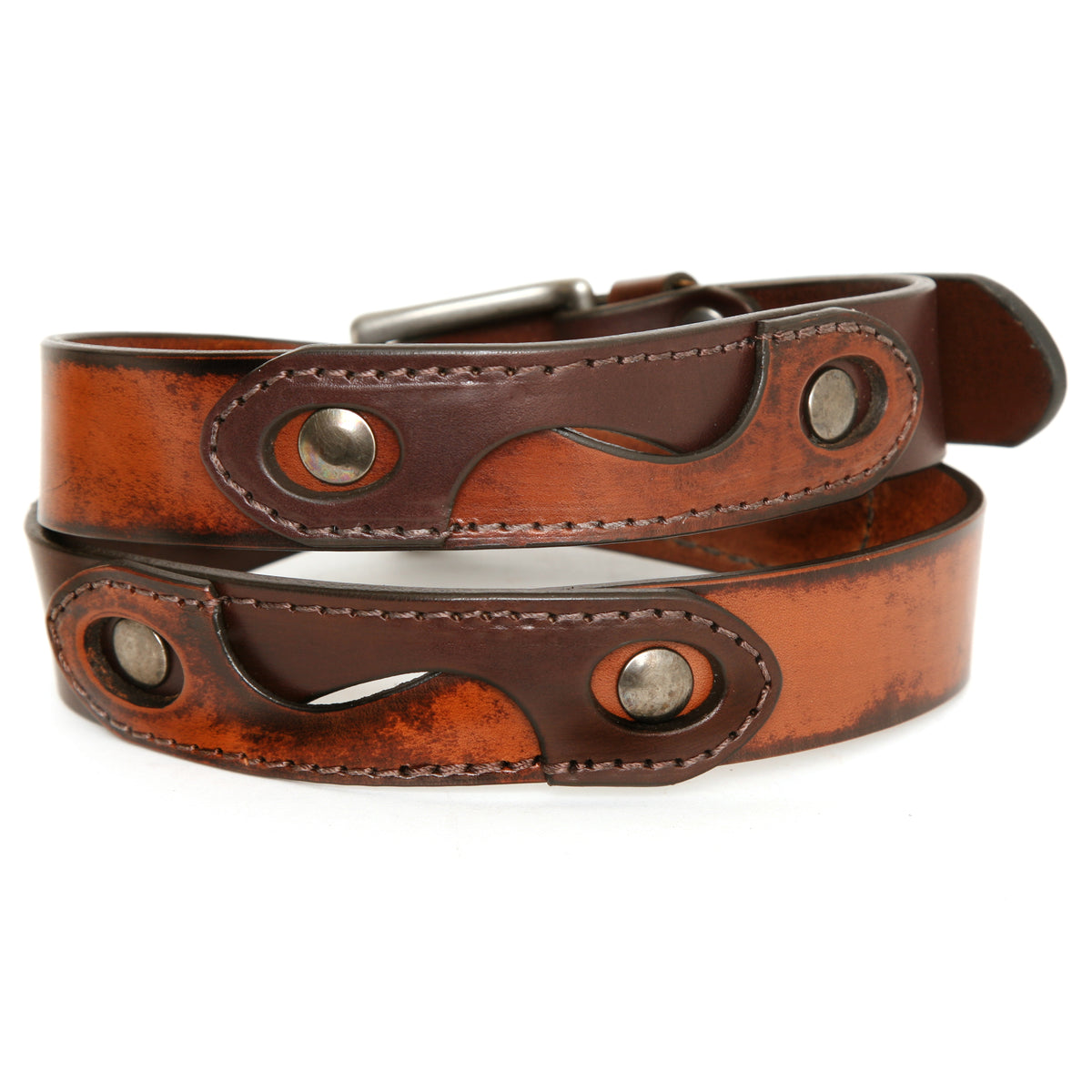 CHICANE Moto belt in English bridle leather, reinforced with an additional patch with stainless-steel hardware, additional view