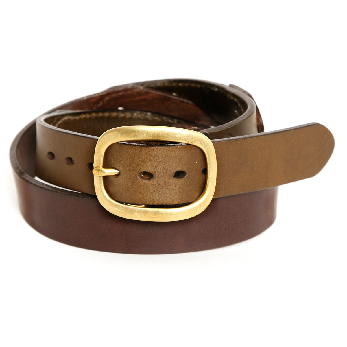 CHICANE Belt in 12-13oz English bridle leather with stainless-steel hardware, alternate angle