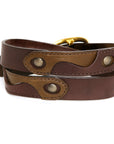 CHICANE English bridle leather belt in camp green & dark brown brass buckle