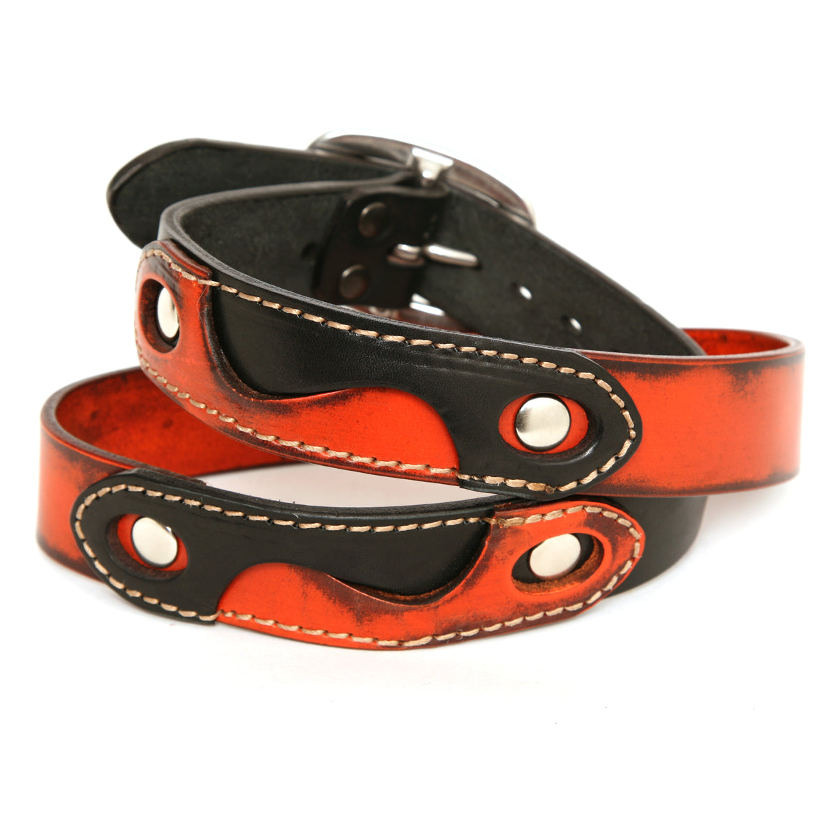 CHICANE Belt in 12-13oz English bridle leather, laid flat, full length