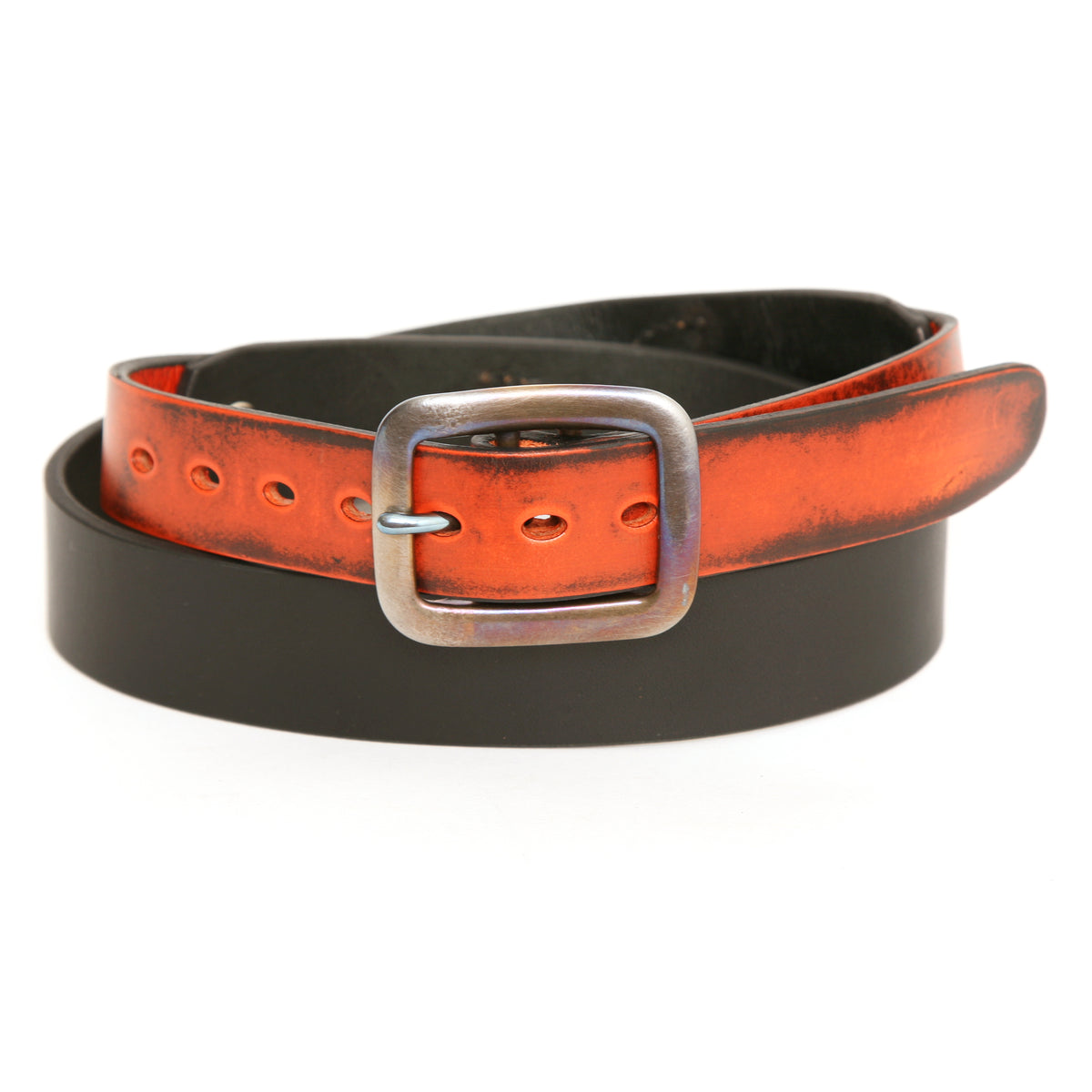 DAKAR Moto Belt in 12oz English bridle leather, reverse side showing keeper loop