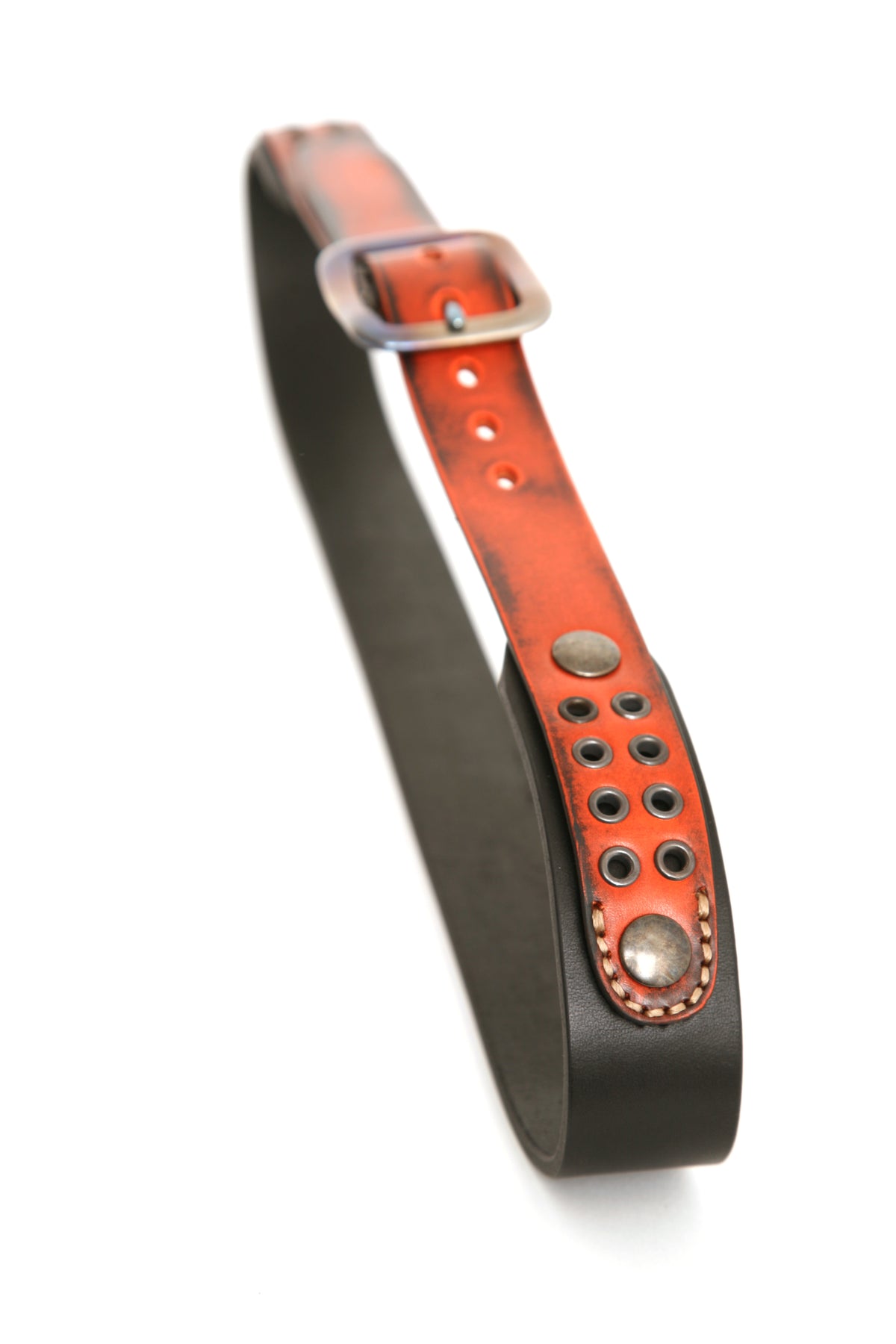 DAKAR Moto Belt in 12oz English bridle leather with stainless-steel hardware, further detail view