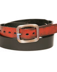 DAKAR Moto English bridle leather belt in red & black, edge detail