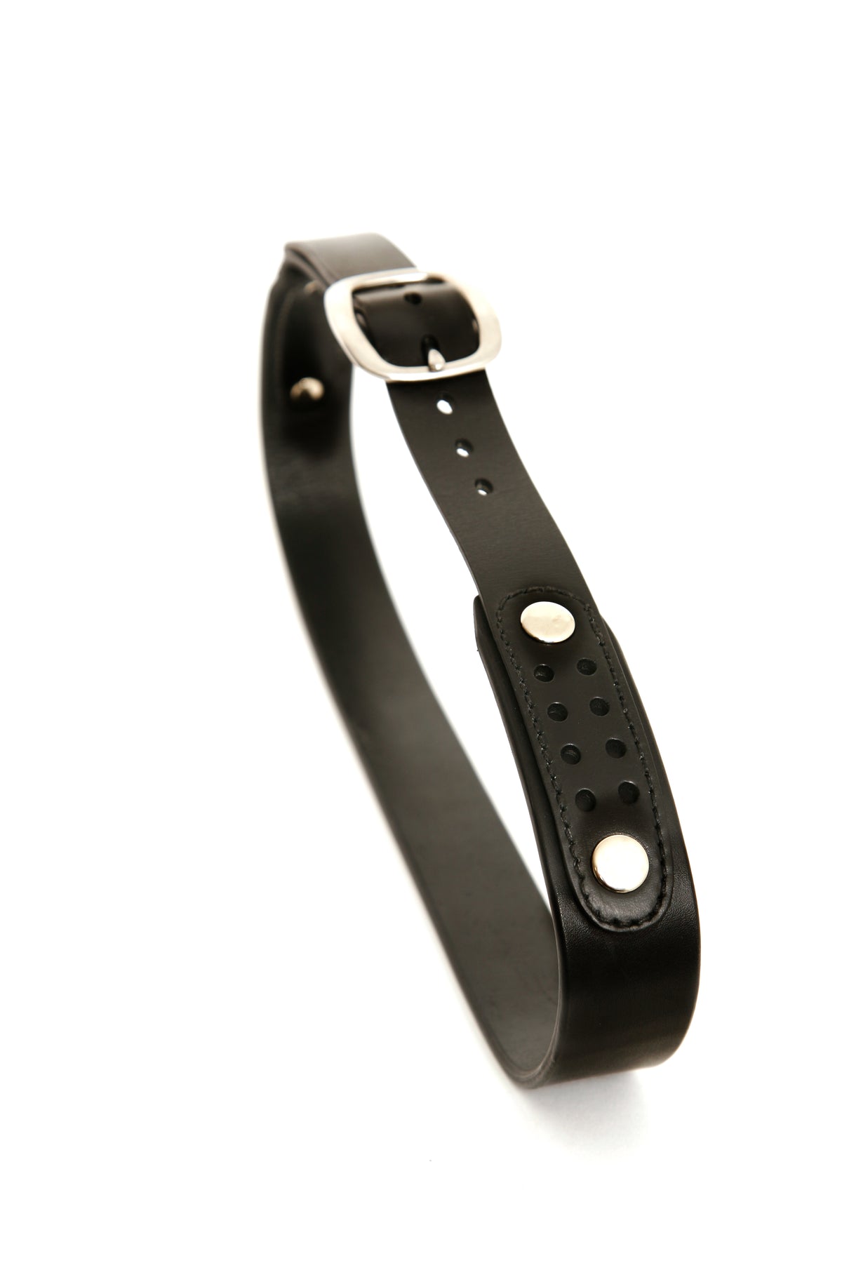DAKAR Belt in English bridle leather with stainless-steel hardware, alternate angle