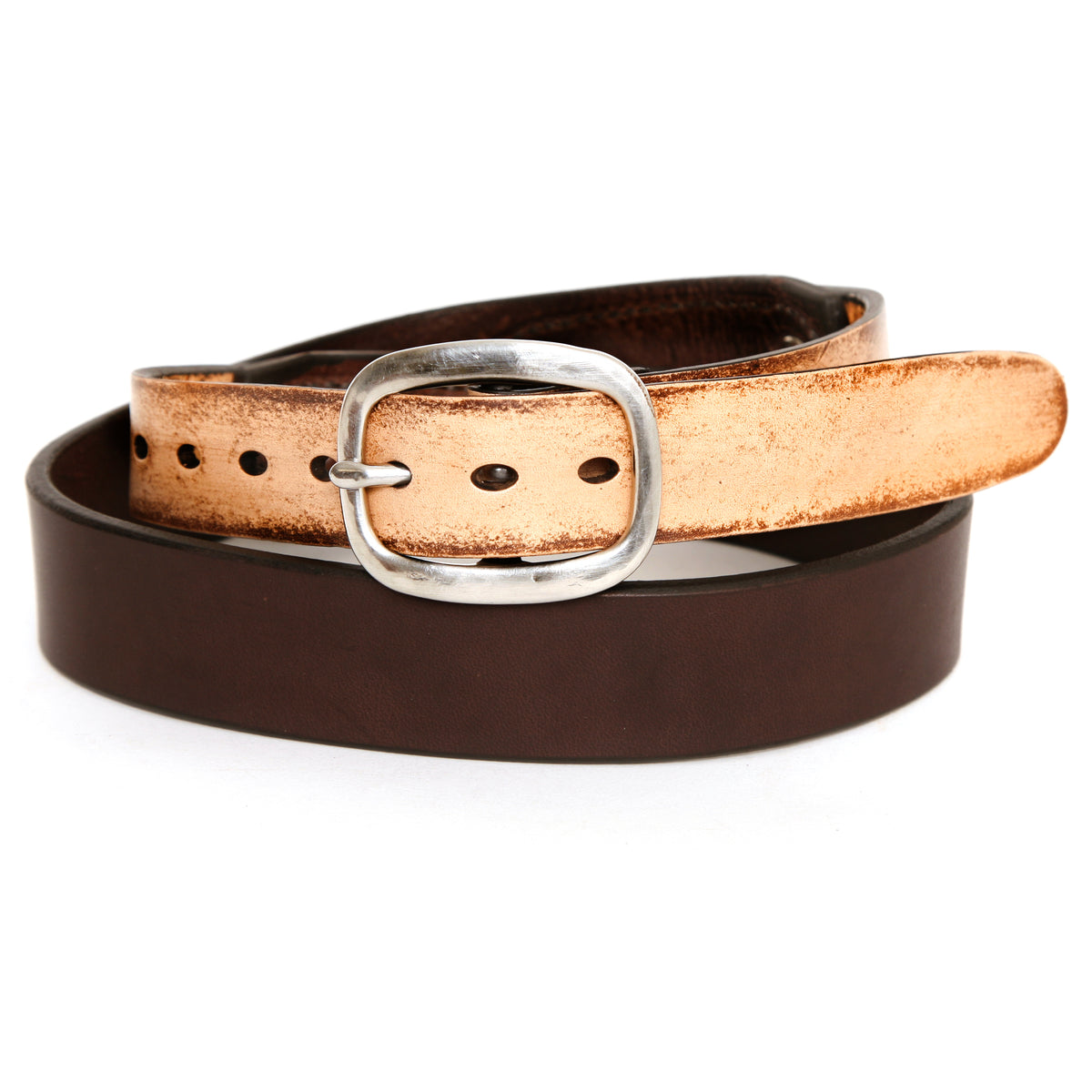 DAKAR Belt in English bridle leather with stainless-steel hardware, further detail view