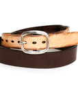 DAKAR English bridle leather belt in antique bone & brown