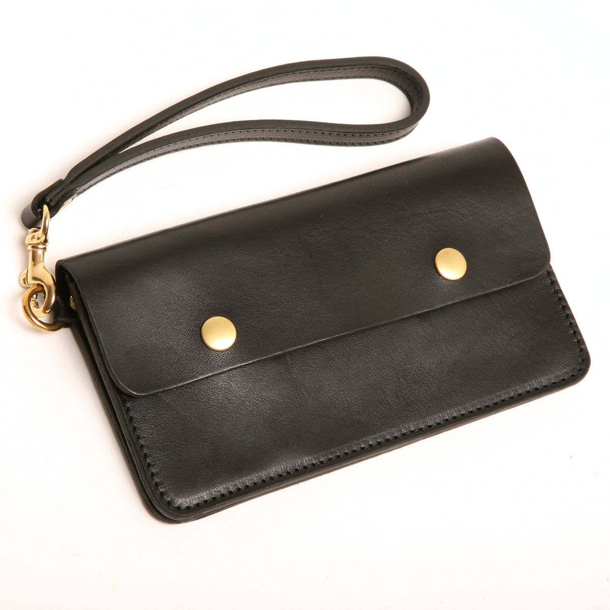 DAWN 2 leather wallet in black with brass, side view
