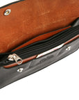 DAWN 2 leather wallet in tan and black, interior from the top