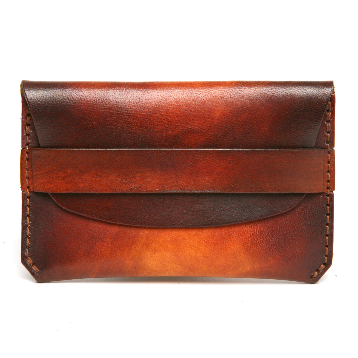 FLAP wallet in English bridle leather, 70's sunburst dye finish, front view