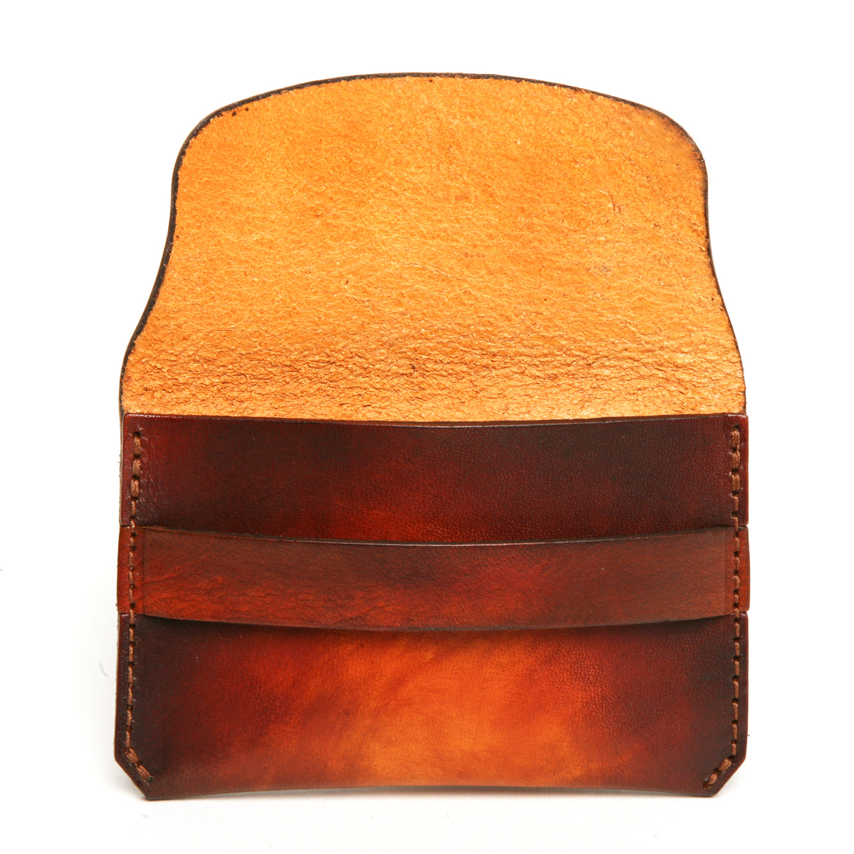 FLAP wallet in English bridle leather, 70's sunburst dye finish, interior card slots