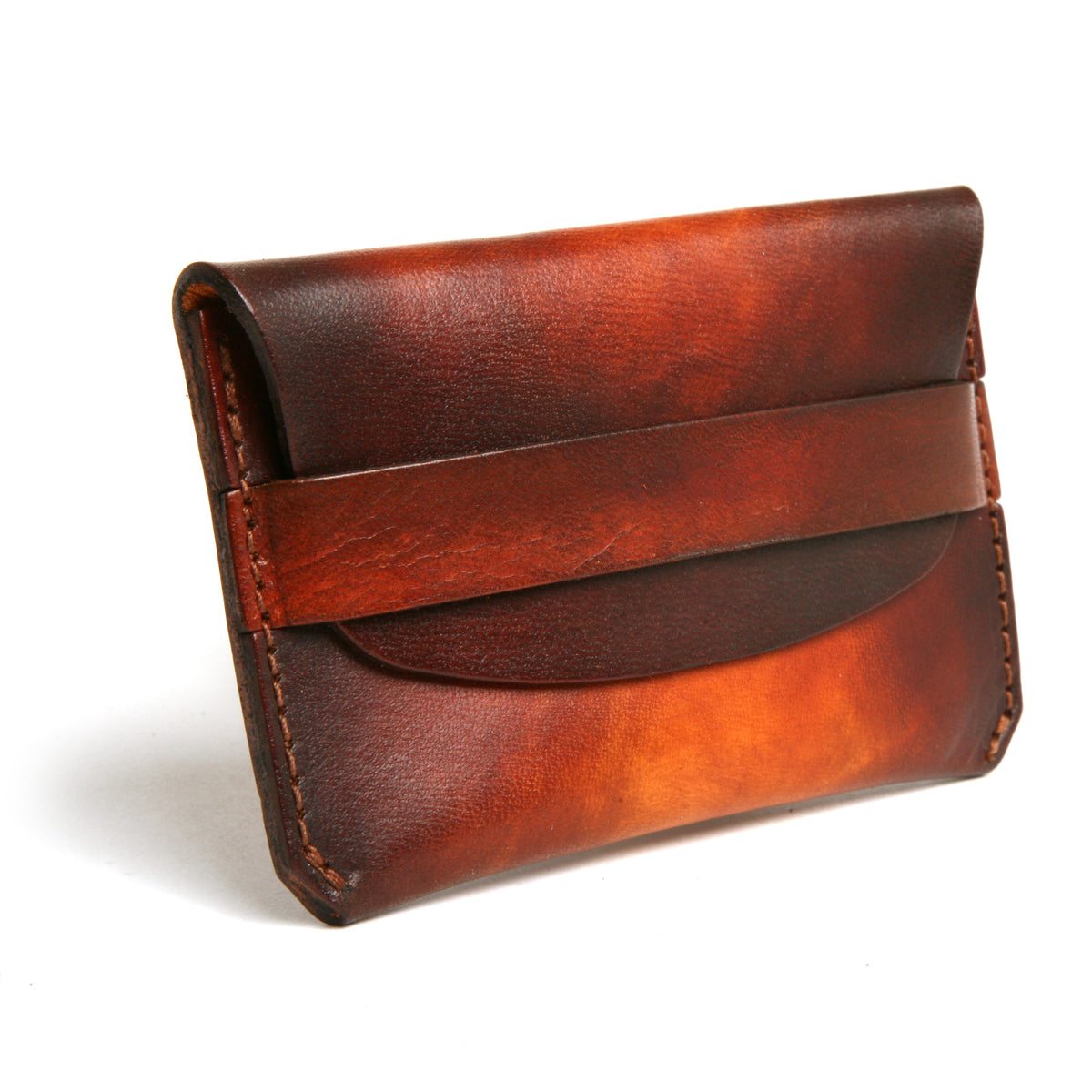 FLAP wallet in English bridle leather, 70's sunburst dye finish, back view